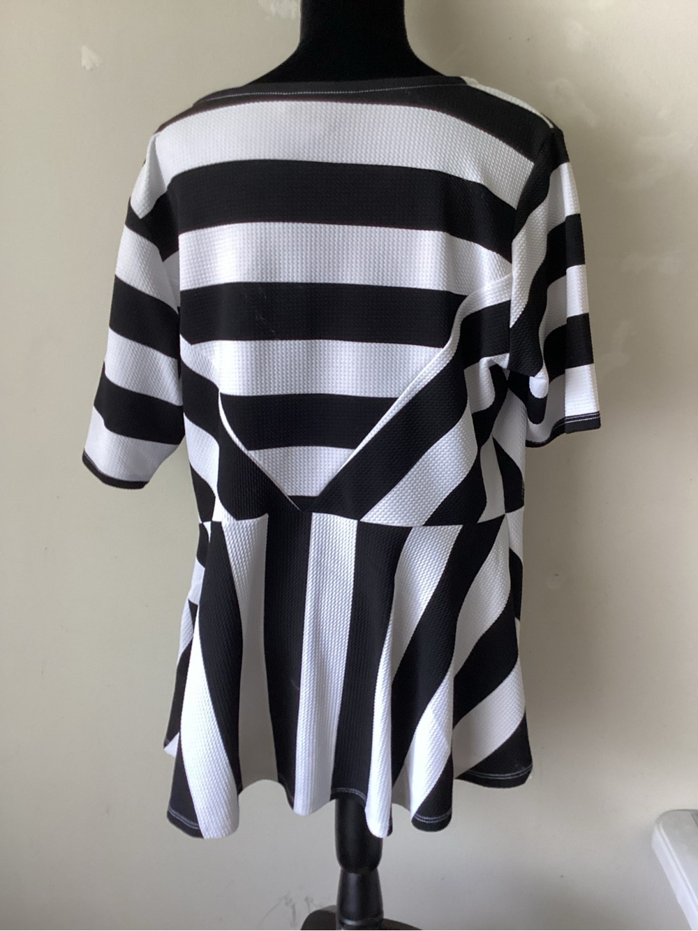 Ashley Stewart Black & White Striped Women’s Peplum Top - Picture 2 of 2
